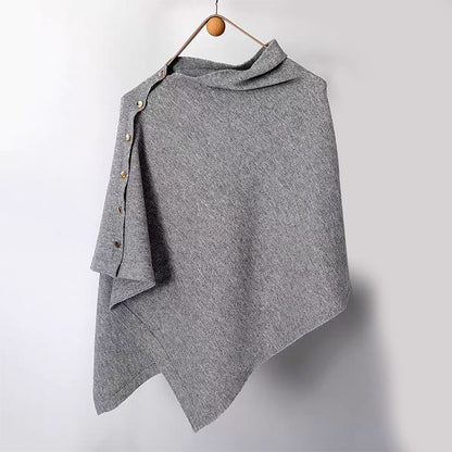 🌸New Arrival !✨Women's Cozy Asymmetrical Poncho with Button Details