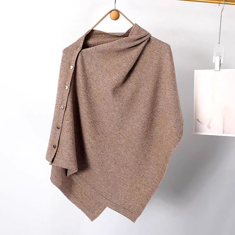 🌸New Arrival !✨Women's Cozy Asymmetrical Poncho with Button Details