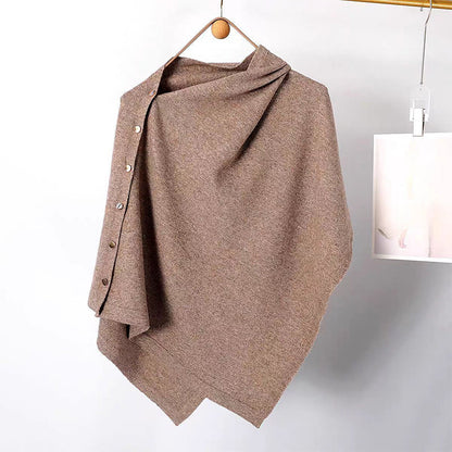 🌸New Arrival !✨Women's Cozy Asymmetrical Poncho with Button Details