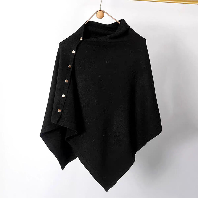 🌸New Arrival !✨Women's Cozy Asymmetrical Poncho with Button Details