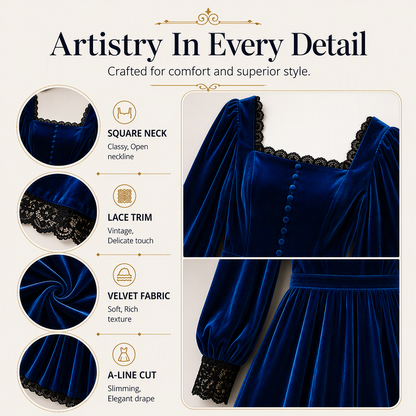 👗 Women's Vintage Square Neck Velvet Dress – Timeless Elegance Meets Luxe Comfort