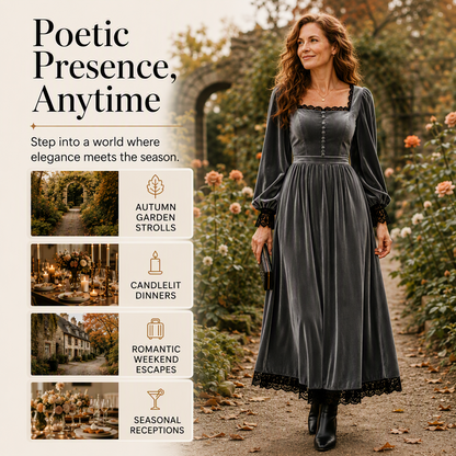 👗 Women's Vintage Square Neck Velvet Dress – Timeless Elegance Meets Luxe Comfort