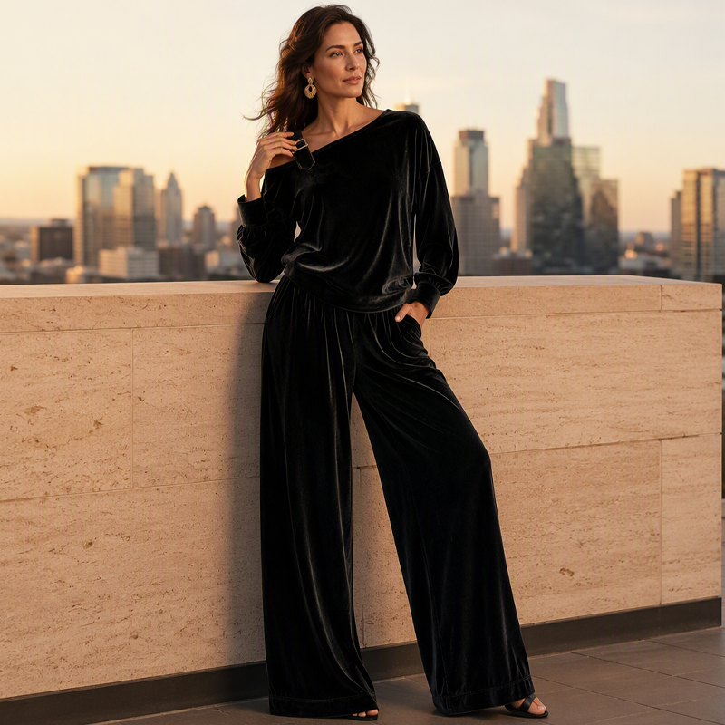 Women's Off-Shoulder Top & Wide-Leg Pants Set