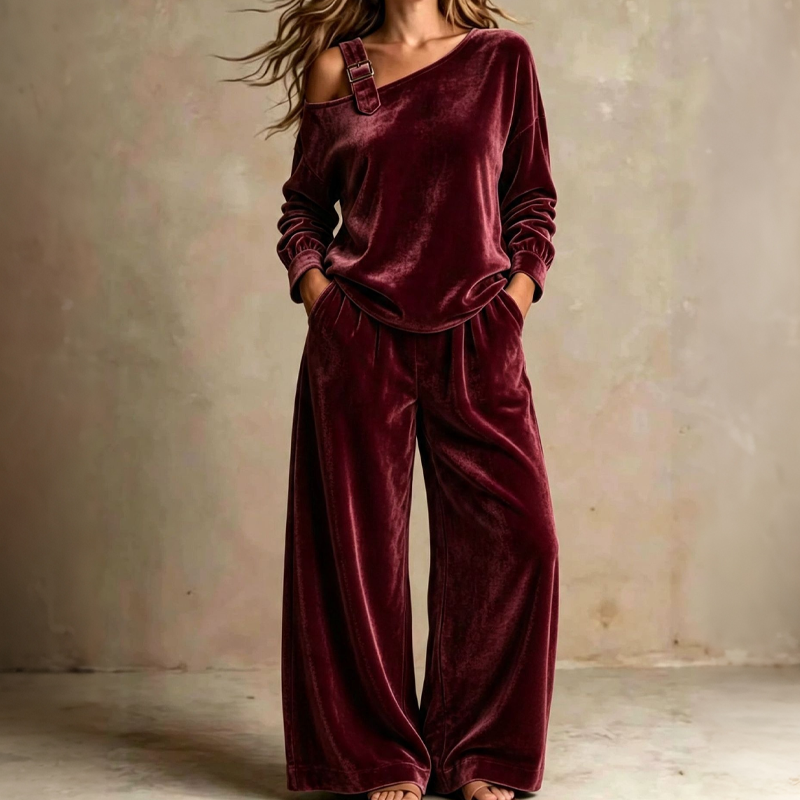 Women's Off-Shoulder Top & Wide-Leg Pants Set