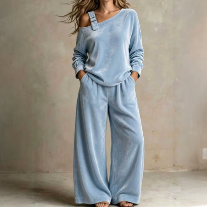 Women's Off-Shoulder Top & Wide-Leg Pants Set