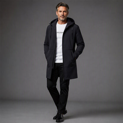 Men's Mid-Length Hooded Windbreaker Jacket