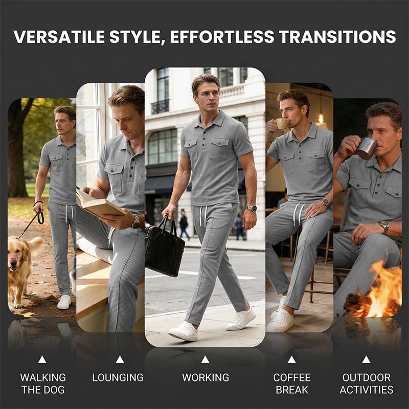 🌿Men's Waffle-Knit Short Sleeve Top & Pants Set– Casual Comfort Meets Effortless Autumn Style