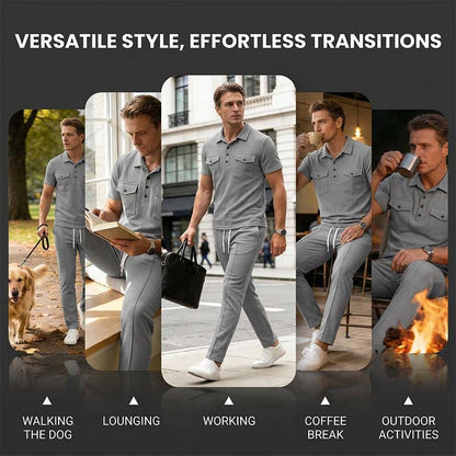 🌿Men's Waffle-Knit Short Sleeve Top & Pants Set– Casual Comfort Meets Effortless Autumn Style