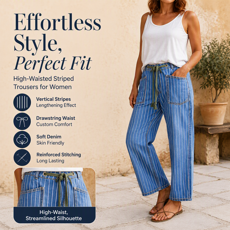 🌸Hot Sale 50% OFF & FREE SHIPPING💖Women's Vertical Striped Stretchy Denim Pants