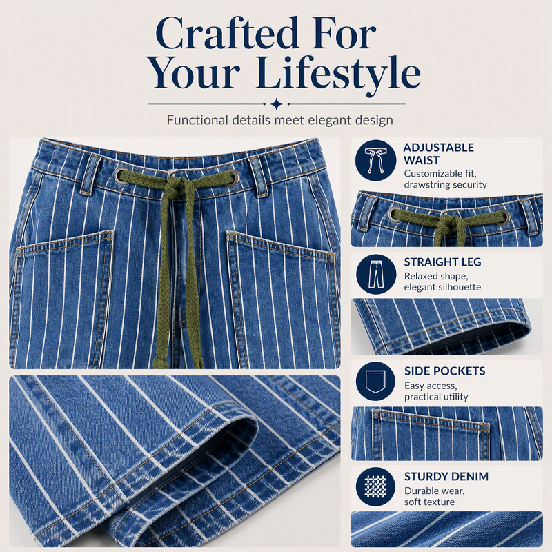 🌸Hot Sale 50% OFF & FREE SHIPPING💖Women's Vertical Striped Stretchy Denim Pants