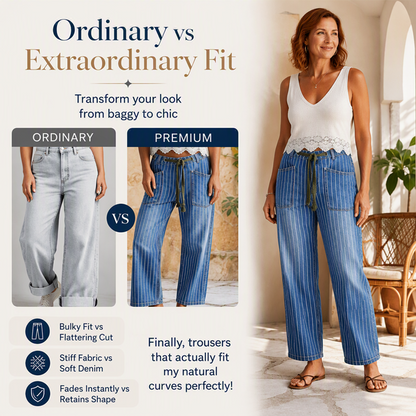 🌸Hot Sale 50% OFF & FREE SHIPPING💖Women's Vertical Striped Stretchy Denim Pants