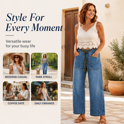 🌸Hot Sale 50% OFF & FREE SHIPPING💖Women's Vertical Striped Stretchy Denim Pants