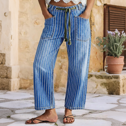 🌸Hot Sale 50% OFF & FREE SHIPPING💖Women's Vertical Striped Stretchy Denim Pants