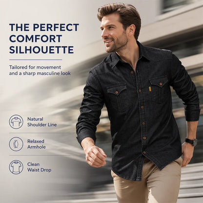 💯 Comfort Meets Quality | Men’s Soft Cotton-Blend Button-Front Denim Shirt