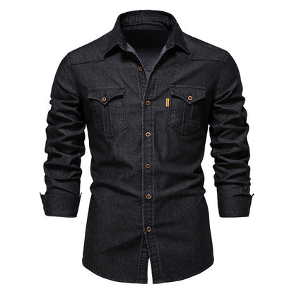 💯 Comfort Meets Quality | Men’s Soft Cotton-Blend Button-Front Denim Shirt