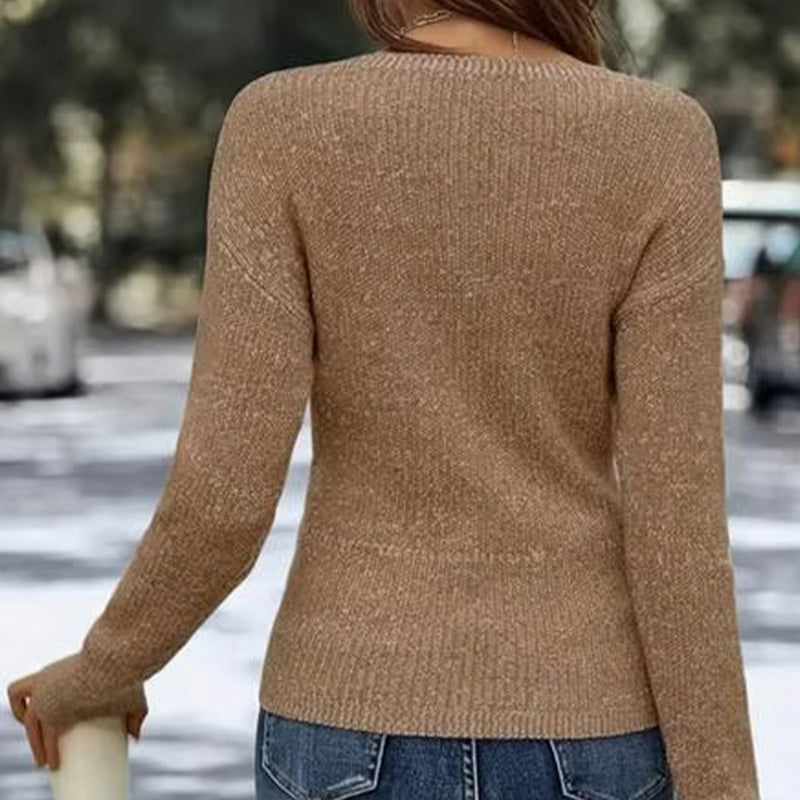 ✨ Women's Elegant V-Neck Wrap-Style Knit Top – Flattering Draped Waist, Chic Crossover Design & Soft Long-Sleeve Comfort for a Beautifully Feminine, Figure-Enhancing Look! 🌸