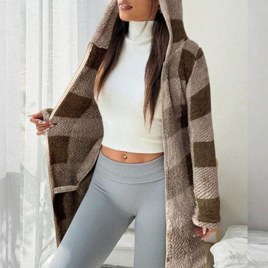 💖Black Friday Mega Deal – 50% off!💖Wrap Yourself in Cozy Plaid Charm — Women's Long Hooded Zip-Up Coat with a Beautiful Plush-Look Texture, Relaxed Silhouette, and Timeless Fall & Winter Style