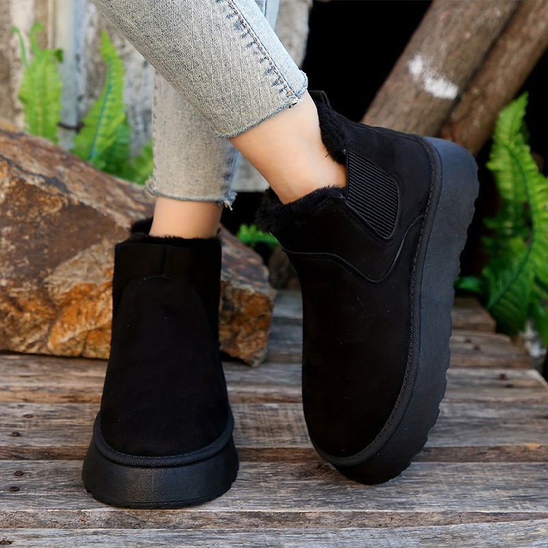 Keep Your Feet Cozy & Your Winter Style Beautiful — Women's Classic Plush-Trimmed Platform Snow Boots with Easy Slip-On Design, Stylish Thick Soles, and Everyday Cold-Weather Charm