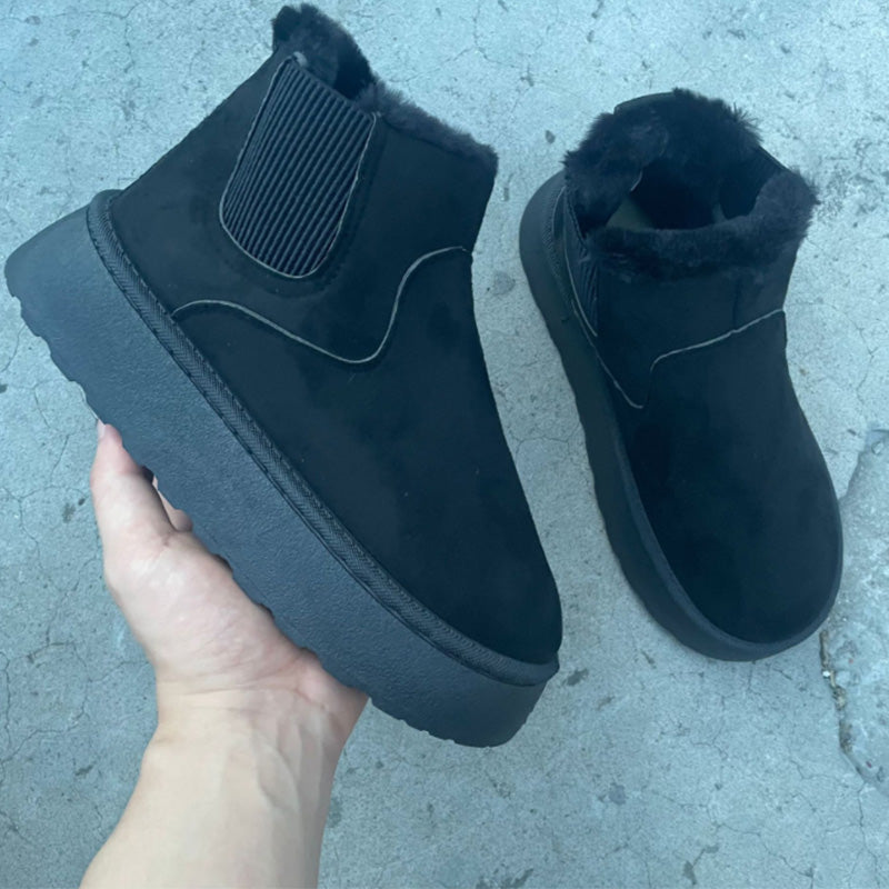 Keep Your Feet Cozy & Your Winter Style Beautiful — Women's Classic Plush-Trimmed Platform Snow Boots with Easy Slip-On Design, Stylish Thick Soles, and Everyday Cold-Weather Charm