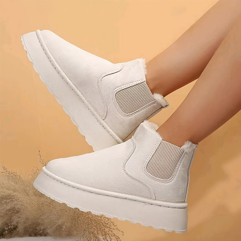 Keep Your Feet Cozy & Your Winter Style Beautiful — Women's Classic Plush-Trimmed Platform Snow Boots with Easy Slip-On Design, Stylish Thick Soles, and Everyday Cold-Weather Charm