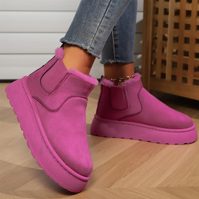 Keep Your Feet Cozy & Your Winter Style Beautiful — Women's Classic Plush-Trimmed Platform Snow Boots with Easy Slip-On Design, Stylish Thick Soles, and Everyday Cold-Weather Charm
