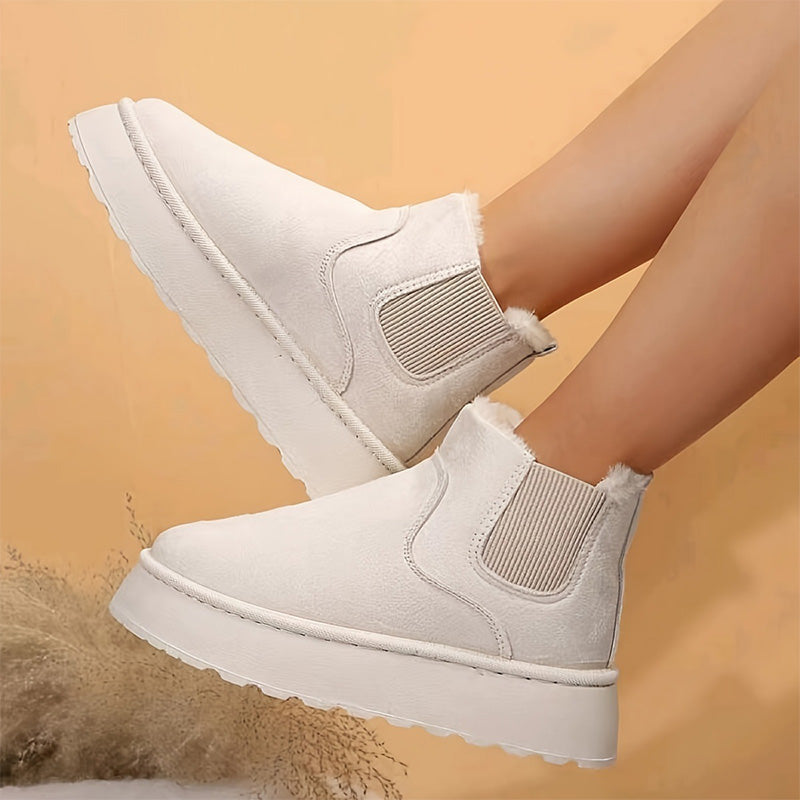 Keep Your Feet Cozy & Your Winter Style Beautiful — Women's Classic Plush-Trimmed Platform Snow Boots with Easy Slip-On Design, Stylish Thick Soles, and Everyday Cold-Weather Charm