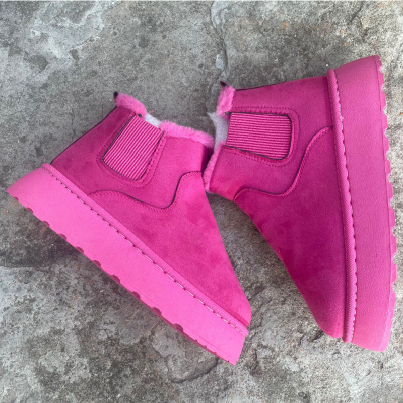 Keep Your Feet Cozy & Your Winter Style Beautiful — Women's Classic Plush-Trimmed Platform Snow Boots with Easy Slip-On Design, Stylish Thick Soles, and Everyday Cold-Weather Charm