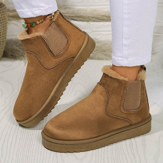 Keep Your Feet Cozy & Your Winter Style Beautiful — Women's Classic Plush-Trimmed Platform Snow Boots with Easy Slip-On Design, Stylish Thick Soles, and Everyday Cold-Weather Charm