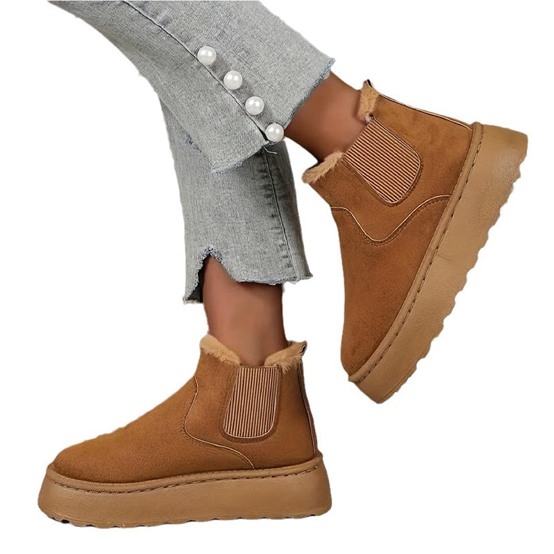 Keep Your Feet Cozy & Your Winter Style Beautiful — Women's Classic Plush-Trimmed Platform Snow Boots with Easy Slip-On Design, Stylish Thick Soles, and Everyday Cold-Weather Charm