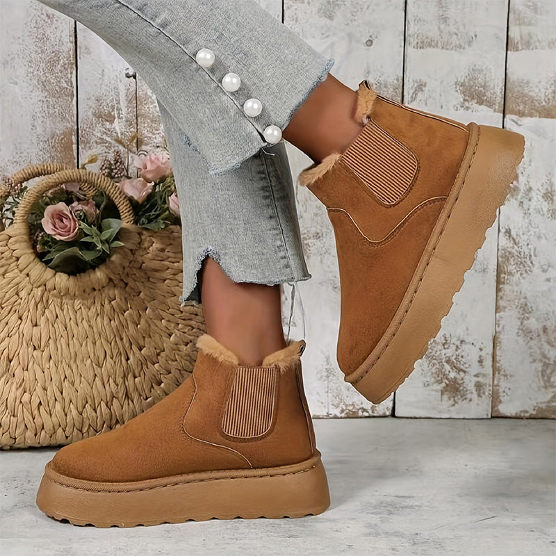Keep Your Feet Cozy & Your Winter Style Beautiful — Women's Classic Plush-Trimmed Platform Snow Boots with Easy Slip-On Design, Stylish Thick Soles, and Everyday Cold-Weather Charm