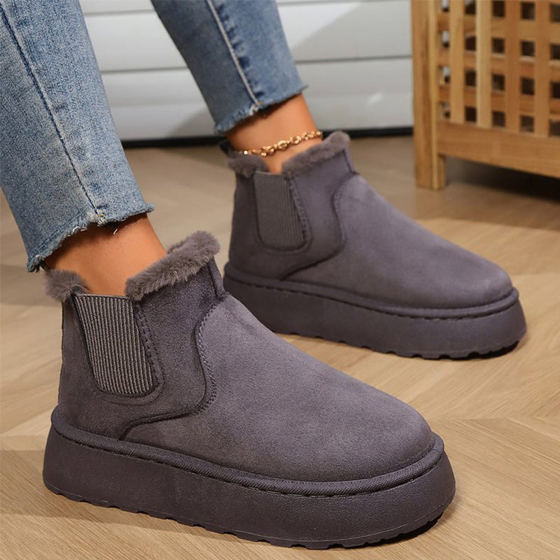 Keep Your Feet Cozy & Your Winter Style Beautiful — Women's Classic Plush-Trimmed Platform Snow Boots with Easy Slip-On Design, Stylish Thick Soles, and Everyday Cold-Weather Charm