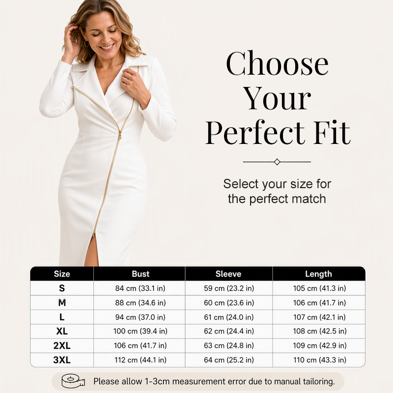Elegance That Means Business — Women's Tailored Asymmetric Zip-Front Blazer Midi Dress with a Flattering Silhouette, Sophisticated Lapel Collar, and Timeless Modern Style