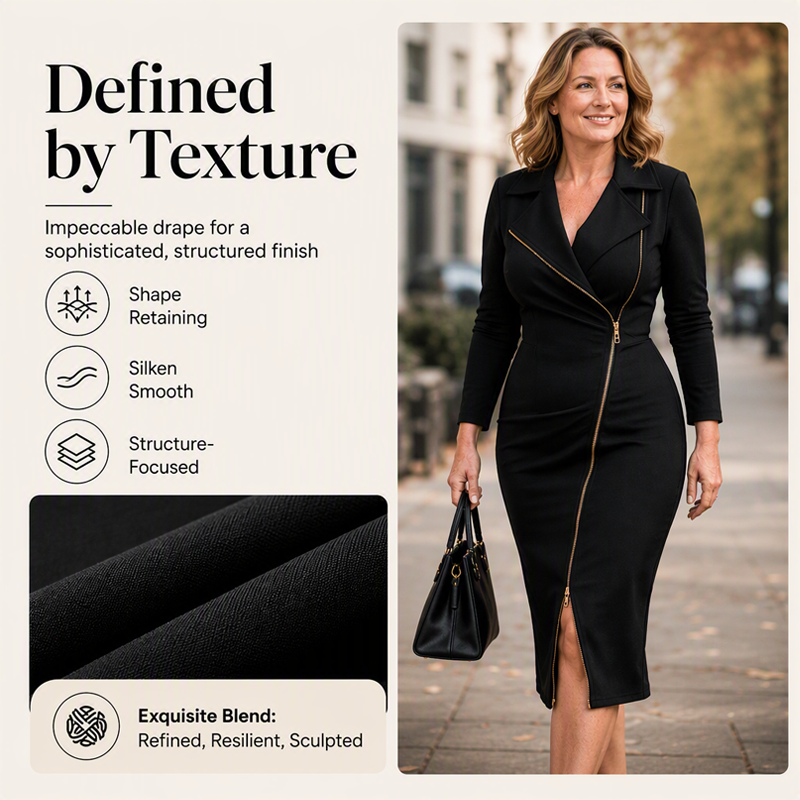 Elegance That Means Business — Women's Tailored Asymmetric Zip-Front Blazer Midi Dress with a Flattering Silhouette, Sophisticated Lapel Collar, and Timeless Modern Style