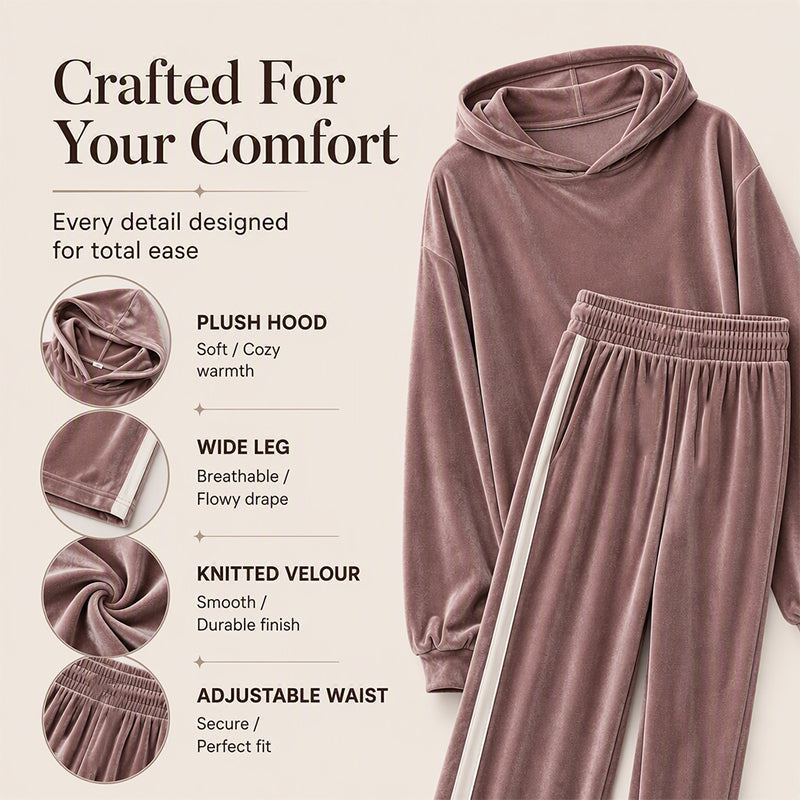 Bestseller🏆👚💕 Velvet Hooded Sweatshirt & Pants Set – Timeless Comfort & Effortless Style for Every Occasion