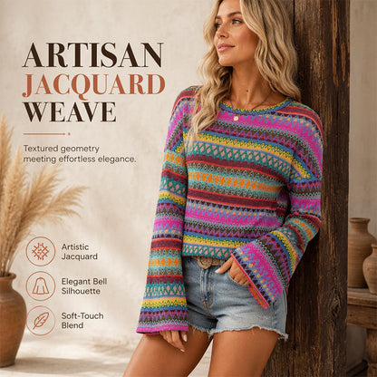 Women's Colorful Geometric Stripe Knit Sweater