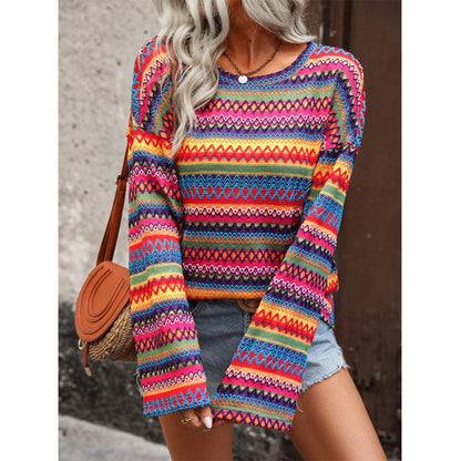 Women's Colorful Geometric Stripe Knit Sweater