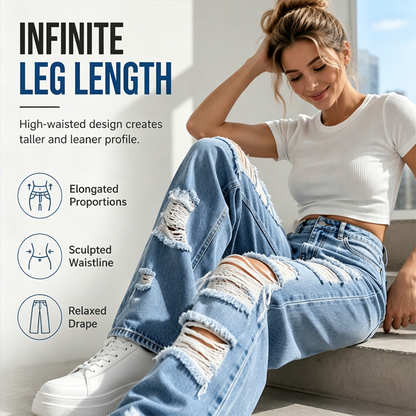 ✨ Effortless Everyday Style FREE SHIPPING | Women's Distressed High-Rise Wide-Leg Jeans