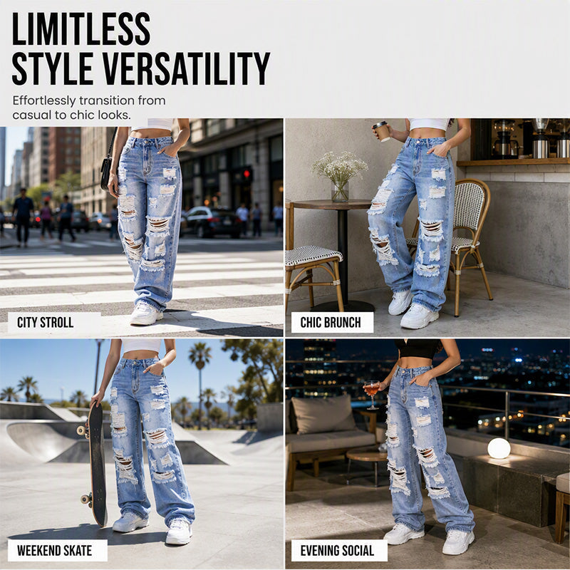 ✨ Effortless Everyday Style FREE SHIPPING | Women's Distressed High-Rise Wide-Leg Jeans