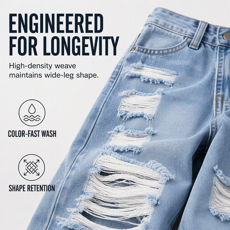 ✨ Effortless Everyday Style FREE SHIPPING | Women's Distressed High-Rise Wide-Leg Jeans