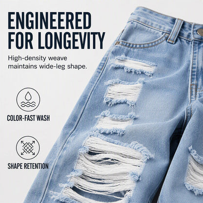✨ Effortless Everyday Style FREE SHIPPING | Women's Distressed High-Rise Wide-Leg Jeans