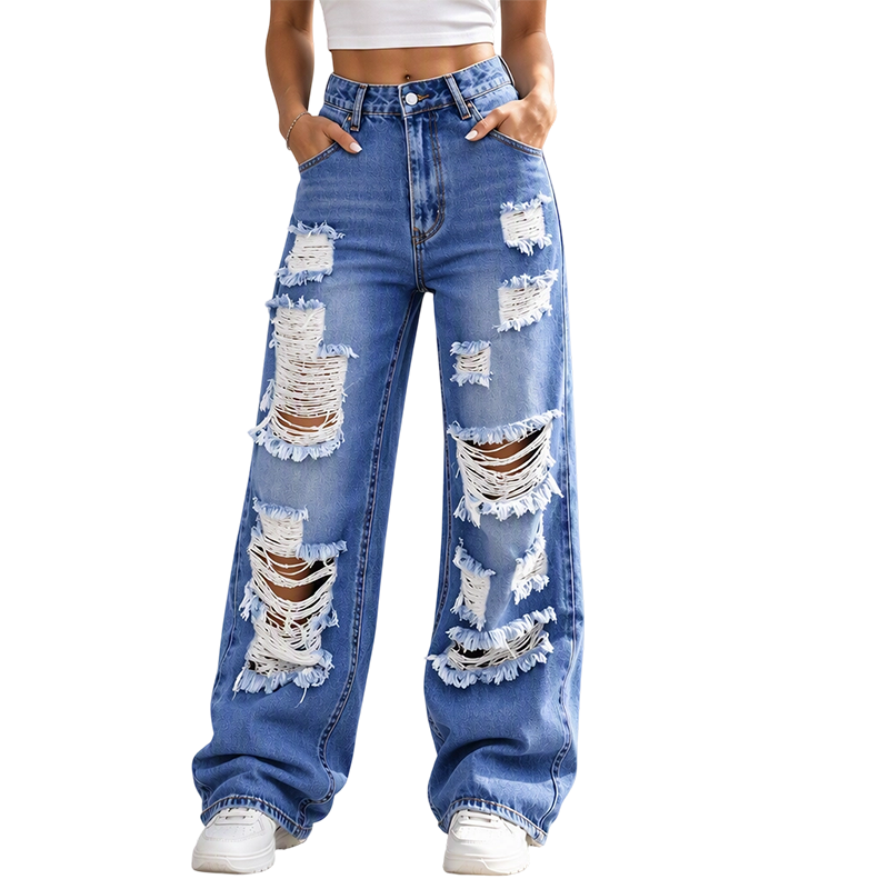 ✨ Effortless Everyday Style FREE SHIPPING | Women's Distressed High-Rise Wide-Leg Jeans