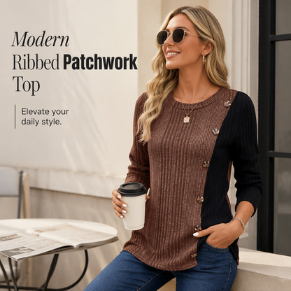 ✨ Easy Everyday Comfort | Women's Color-Block Ribbed Relaxed-Fit Top
