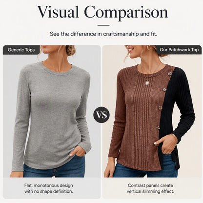 ✨ Easy Everyday Comfort | Women's Color-Block Ribbed Relaxed-Fit Top