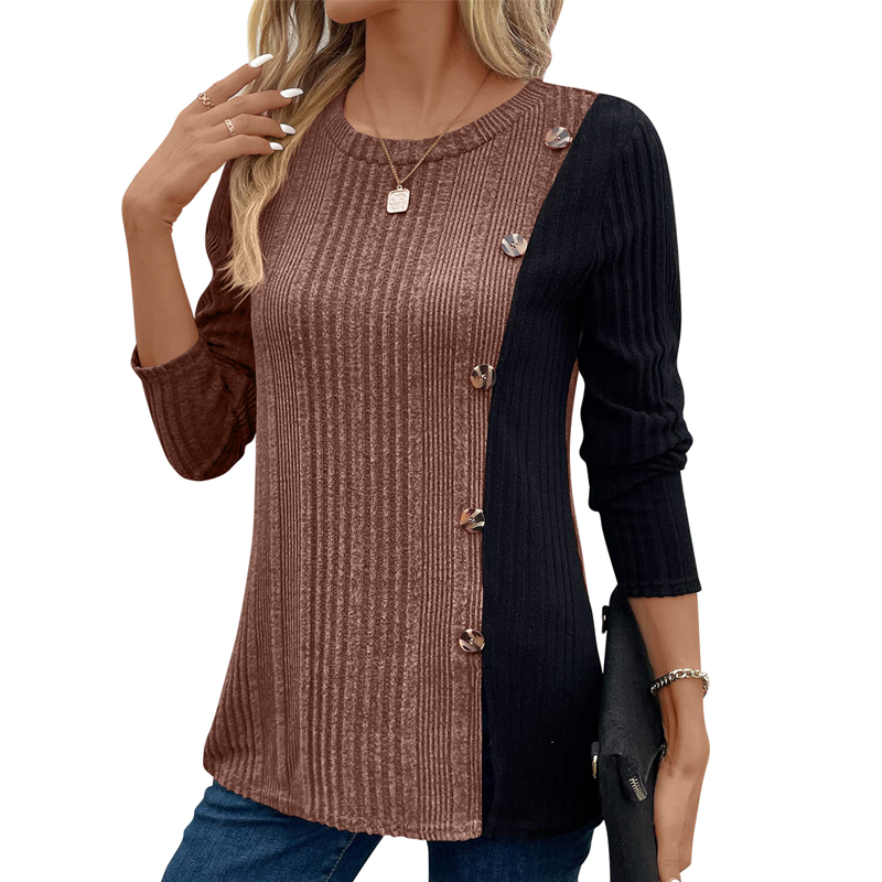 ✨ Easy Everyday Comfort | Women's Color-Block Ribbed Relaxed-Fit Top