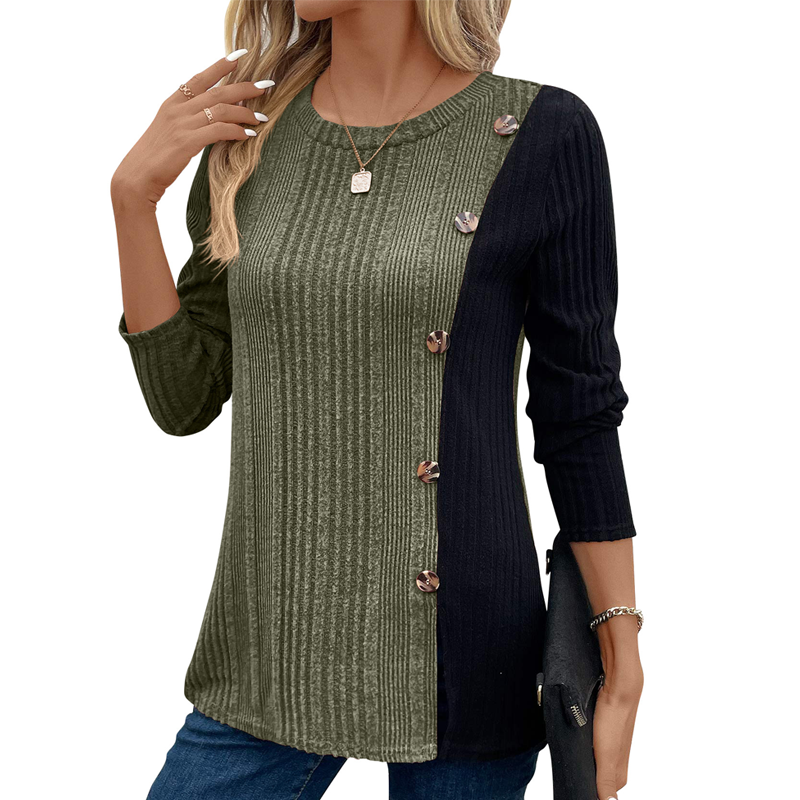 ✨ Easy Everyday Comfort | Women's Color-Block Ribbed Relaxed-Fit Top