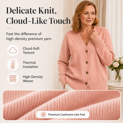 🧥Seasonal Style - Knit Cardigan with V-Neckline & Heart Accents – Cozy Warmth & Easy Pairing with Jeans or Dresses