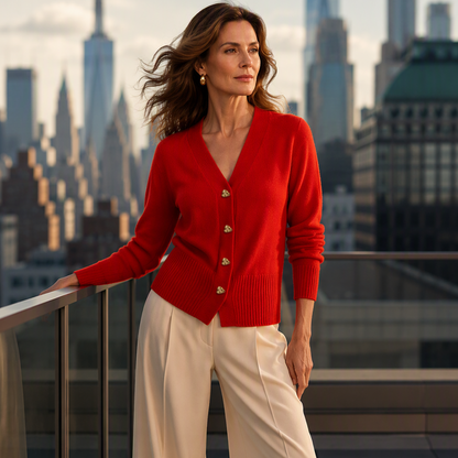 🧥Seasonal Style - Knit Cardigan with V-Neckline & Heart Accents – Cozy Warmth & Easy Pairing with Jeans or Dresses