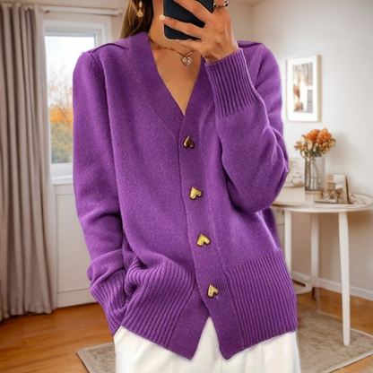🧥Seasonal Style - Knit Cardigan with V-Neckline & Heart Accents – Cozy Warmth & Easy Pairing with Jeans or Dresses