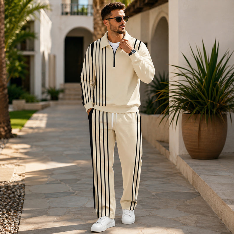 ✨ Easy Everyday Comfort | Men's Printed Half-Zip Tracksuit 2-Piece Set