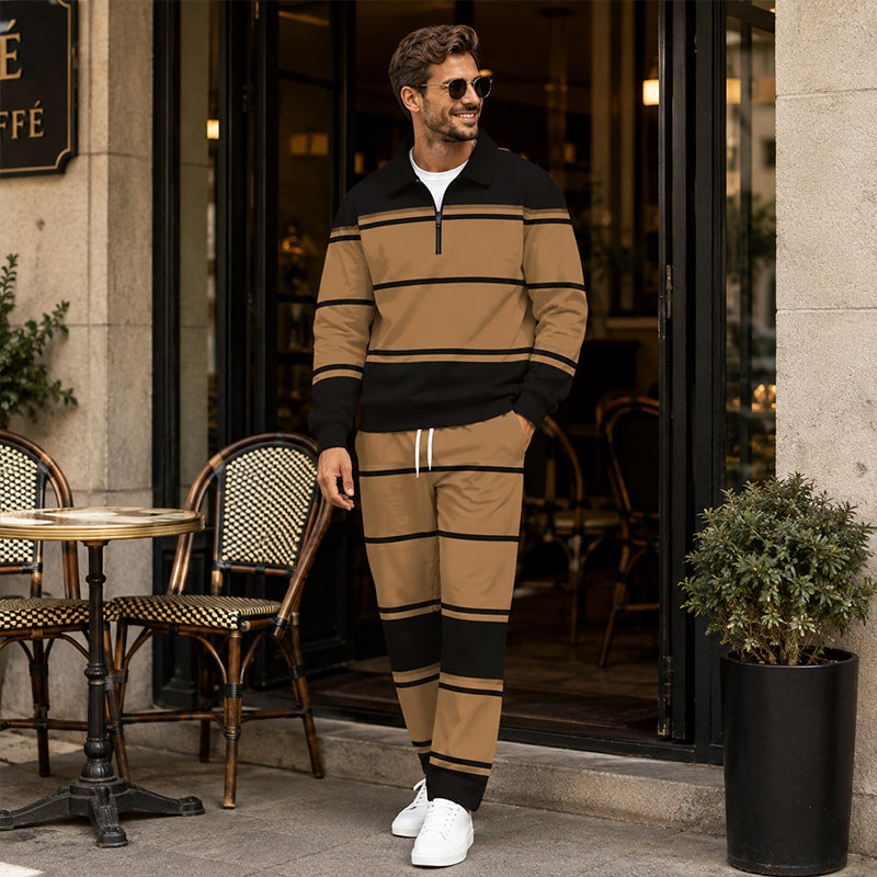 ✨ Easy Everyday Comfort | Men's Printed Half-Zip Tracksuit 2-Piece Set